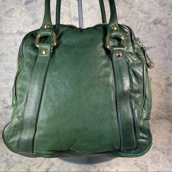 Be & D vintage green leather handbag with multiple compartments - Picture 4 of 16